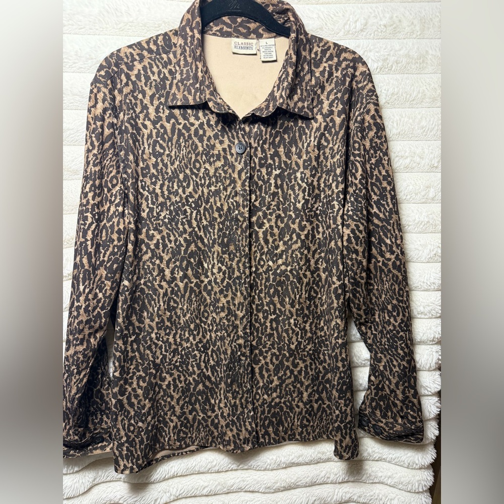 Joy Mangano Brown & Black Leopard Print Button-Down Shirt